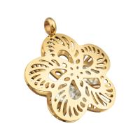 Rhinestone Stainless Steel Pendants, 304 Stainless Steel, with Rhinestone, petals, Vacuum Ion Plating, fashion jewelry & hollow, golden Approx 3.9mm [