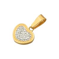 Rhinestone Stainless Steel Pendants, 304 Stainless Steel, Heart, Vacuum Ion Plating, fashion jewelry & with rhinestone, golden Approx 5mm 