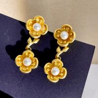 Plastic Pearl Zinc Alloy Earring, with Plastic Pearl, real gold plated, fashion jewelry & for woman, golden, 57mm 
