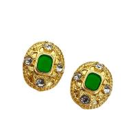 Gemstone Stud Earring, Zinc Alloy, with Emerald, fashion jewelry & for woman & with rhinestone, golden, 33mm 