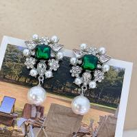 Plastic Pearl Zinc Alloy Earring, with Plastic Pearl, fashion jewelry & for woman & with rhinestone, 45mm 