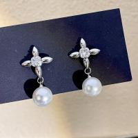 Plastic Pearl Zinc Alloy Earring, with Plastic Pearl, fashion jewelry & micro pave cubic zirconia & for woman, 40mm 