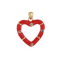 Cubic Zirconia Micro Pave Brass Pendant, Heart, gold color plated, DIY & micro pave cubic zirconia & enamel & hollow 