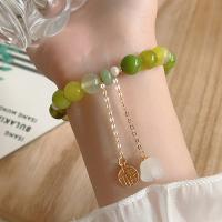 Green Agate Bracelets, Brass, with Green Agate, plated, fashion jewelry, green, 10mm cm 