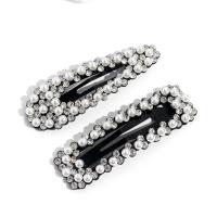 Alligator Hair Clip, Iron, with Plastic Pearl, fashion jewelry & with rhinestone, black, 80mm,85mm,2.5mm 