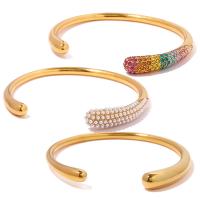 Stainless Steel Cuff Bangle, 304 Stainless Steel, with Plastic Pearl, 18K gold plated, fashion jewelry & for woman & with rhinestone, golden, Inner Approx 69mm 