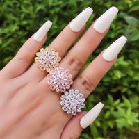 Cubic Zirconia Micro Pave Brass Finger Ring, with Cubic Zirconia, Flower, plated, Adjustable & fashion jewelry & for woman inner ~21mm 