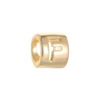 perla de cobre, metal, Columna, chapado en color dorado, Letras son de la A la Z & Bricolaje & hueco, dorado, 6.5x7.5mm, agujero:aproximado 4.7mm, Vendido por UD[
