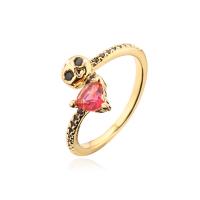 Cubic Zirconia Micro Pave Brass Finger Ring, Skull, plated, fashion jewelry & with rhinestone inner 1.7-1.9mm 