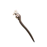 Hair Stick, Freshwater Pearl, with Sandalwood & Shell, Flower, 18K gold plated, vintage & for woman, 160mm 