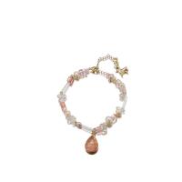 Cultured Freshwater Pearl Brass Bracelet, with Cherry Quartz & Brass, Teardrop, 18K gold plated, fashion jewelry & for woman Approx 8.3 Inch 