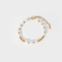 Cultured Freshwater Pearl Brass Bracelet, Titanium Steel, with Freshwater Pearl, with 2inch extender chain, 18K gold plated, fashion jewelry & for woman Approx 6.7 Inch 