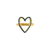 Rhinestone Stainless Steel Finger Ring, 304 Stainless Steel, Heart, 18K gold plated & for woman & with rhinestone & hollow US Ring 