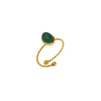 Gemstone Stainless Steel Finger Ring, 304 Stainless Steel, with Natural Stone, 18K gold plated & adjustable & for woman 