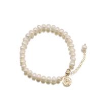 Cultured Freshwater Pearl Brass Bracelet, with Brass, with 2inch extender chain, Alphabet Letter, 18K gold plated, fashion jewelry & for woman & hollow Approx 6.7 Inch 
