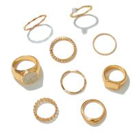 Zinc Alloy Ring Set, with Plastic Pearl, gold color plated, 9 pieces & fashion jewelry & for woman & enamel, golden 