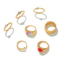 Zinc Alloy Ring Set, with Plastic Pearl, gold color plated, 7 pieces & fashion jewelry & for woman & enamel & with rhinestone, golden 