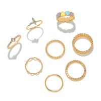 Zinc Alloy Ring Set, gold color plated, 7 pieces & fashion jewelry & for woman & enamel & with rhinestone, multi-colored 