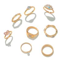 Zinc Alloy Ring Set, gold color plated, 8 pieces & fashion jewelry & evil eye pattern & for woman & enamel & with rhinestone, multi-colored 