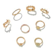 Zinc Alloy Ring Set, gold color plated, 8 pieces & fashion jewelry & for woman & enamel & with rhinestone, multi-colored 