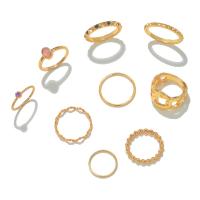 Zinc Alloy Ring Set, with Cats Eye, gold color plated, 9 pieces & fashion jewelry & for woman & with rhinestone, golden 