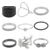 Zinc Alloy Ring Set, plated, 8 pieces & fashion jewelry & for woman & with rhinestone, two different colored 