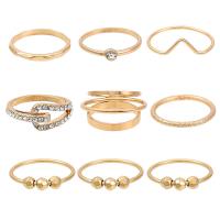 Zinc Alloy Ring Set, gold color plated, 9 pieces & fashion jewelry & for woman & with rhinestone, golden 