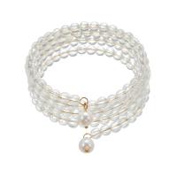 Acrylic Zinc Alloy Bracelets, with Plastic Pearl & Zinc Alloy, gold color plated, fashion jewelry & multilayer & for woman, clear 
