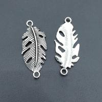Hollow Zinc Alloy Connector, Feather, antique silver color plated, vintage & DIY & 1/1 loop Approx [