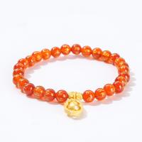 Red Agate Bracelets, with Zinc Alloy, Calabash, gold color plated, fashion jewelry & for woman, red 6mm Approx 19 cm 