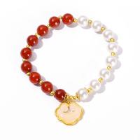 Yunnan Red Agate Bracelet, with Shell Pearl & Zinc Alloy, gold color plated, fashion jewelry & for woman, mixed colors, 8mm Approx 19 cm 