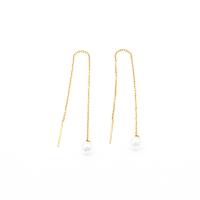 Fashion Stainless Steel Thread Through Earrings, 304 Stainless Steel, with Plastic Pearl, 18K gold plated, fashion jewelry & for woman, golden, 115mm,7mm 