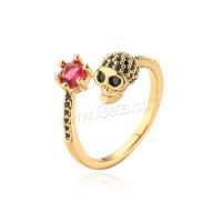 Cubic Zirconia Micro Pave Brass Finger Ring, Skull, plated, fashion jewelry & micro pave cubic zirconia inner .7 ~1.9mm 