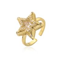 Cubic Zirconia Micro Pave Brass Finger Ring, Star, plated, fashion jewelry & micro pave cubic zirconia inner .7 ~1.9cm 