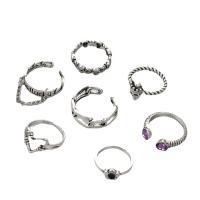 Zinc Alloy Ring Set, silver color plated, 7 pieces & fashion jewelry & for woman & with rhinestone, silver color 