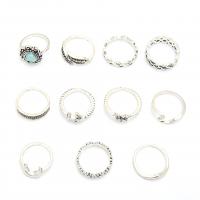 Zinc Alloy Ring Set, with turquoise, silver color plated, 11 pieces & fashion jewelry & for woman & blacken, two different colored 