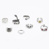 Zinc Alloy Ring Set, plated, 8 pieces & fashion jewelry & for woman & with rhinestone & blacken, two different colored 