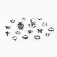Zink-Legierung Ring Set, Zinklegierung, silberfarben plattiert, 16 Stück & Modeschmuck & für Frau, Silberfarbe, verkauft von setzen