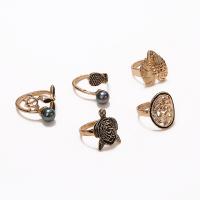 Zink-Legierung Ring Set, Zinklegierung, mit Kunststoff Perlen, goldfarben plattiert, 5 Stück & Modeschmuck & für Frau & Emaille, zwei verschiedenfarbige, verkauft von setzen