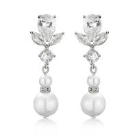 Cubic Zirconia Micro Pave Brass Earring, with Plastic Pearl, plated, micro pave cubic zirconia & for woman 