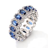 Cubic Zirconia Micro Pave Brass Finger Ring, Donut, platinum color plated & micro pave cubic zirconia & for woman, blue 