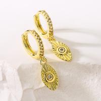 Evil Eye Earrings, Brass, plated  & micro pave cubic zirconia, golden 