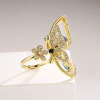 Cubic Zirconia Micro Pave Brass Finger Ring, Butterfly, plated, micro pave cubic zirconia, golden, inner 1.7~1.9cm 