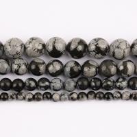 Schneeflocke Obsidian Perlen, rund, poliert, DIY & verschiedene Größen vorhanden, Länge:ca. 37 cm, verkauft von Strang