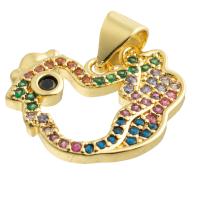 Cubic Zirconia Micro Pave Brass Pendant, Bird, gold color plated, cute & fashion jewelry & micro pave cubic zirconia, mixed colors 