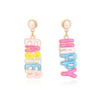 Plastic Pearl Zinc Alloy Earring, with Plastic Pearl, Alphabet Letter, plated, fashion jewelry & enamel, multi-colored 