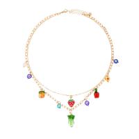 Murano Schmuck Halskette, Zinklegierung, mit Glasperlen & Lampwork, mit Verlängerungskettchen von 7cm, ObstFrucht, plattiert, Modeschmuck, farbenfroh, Länge:45 cm, verkauft von PC[
