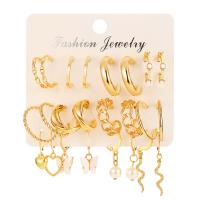 Plastic Pearl Zinc Alloy Earring, with Plastic Pearl & Acrylic, gold color plated, 12 pieces & fashion jewelry & for woman, golden 