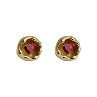 Cubic Zircon Brass Earring, with Cubic Zirconia, Heart, gold color plated, fashion jewelry & for woman, red, 15mm 