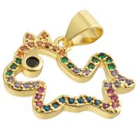 Cubic Zirconia Micro Pave Brass Pendant, Horse, gold color plated, cute & fashion jewelry & micro pave cubic zirconia & hollow, mixed colors 